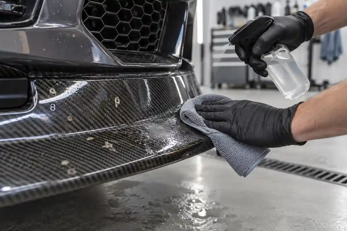 Removing bug residue and mineral deposits from a glossy carbon fiber front lip