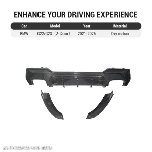 G22 rear diffuser three-piece dry carbon kit with corner pieces